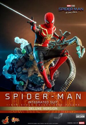 SpiderMan: No Way Home MMS624 (Integrated Suit) Deluxe 1/6 Hot Toys, SPIDERMAN NUEVO Y SELLADO CON CAJA CAFÉ